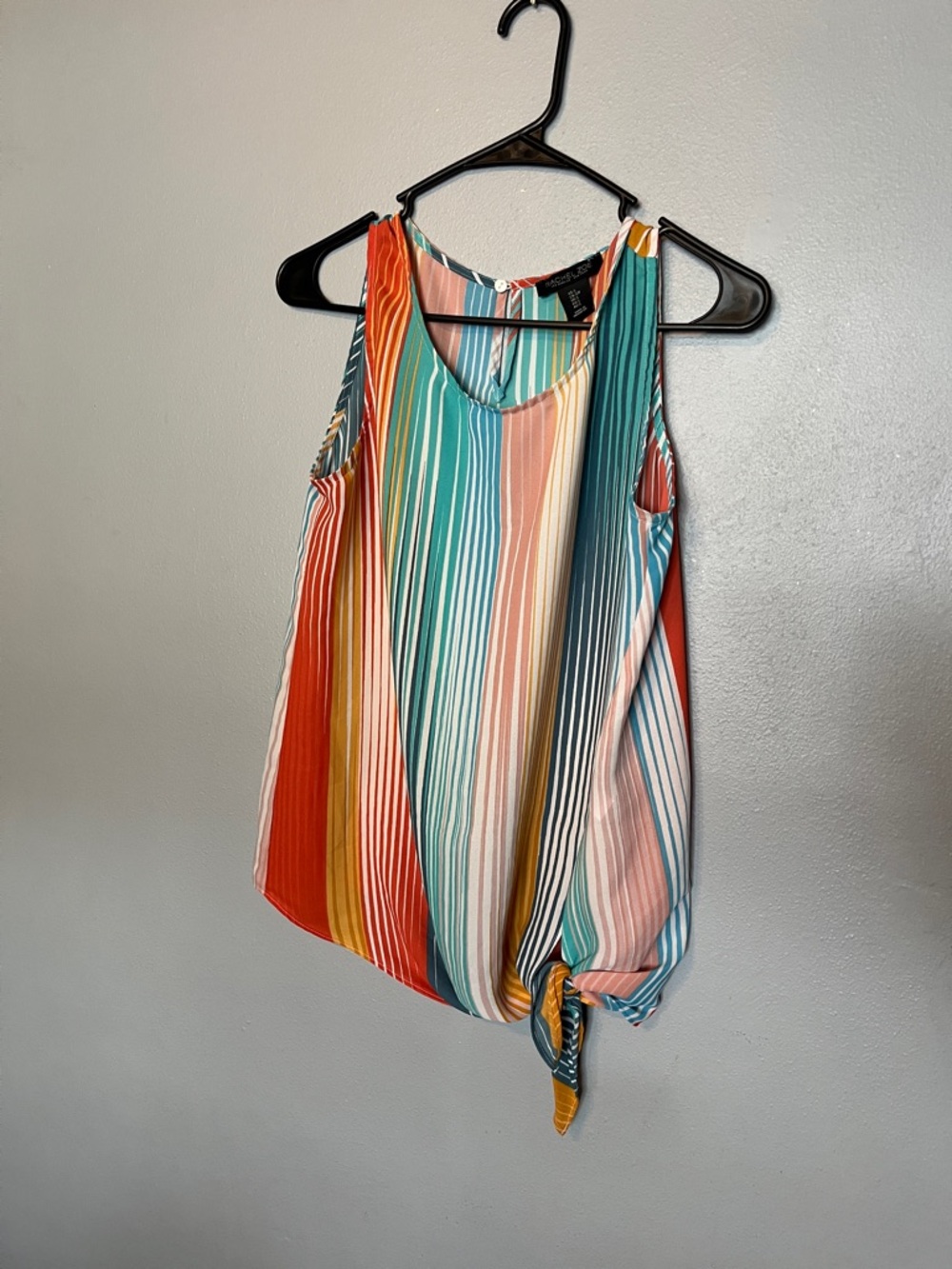 Rachel Zoe Multicolor Striped Tie-Hem Tank — Teal, Coral, Mustard & White